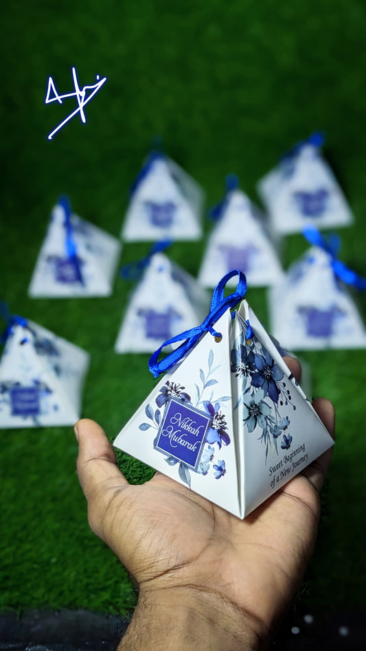 Nikkah Mubarak Royal Blue Floral Pyramid Gift Box