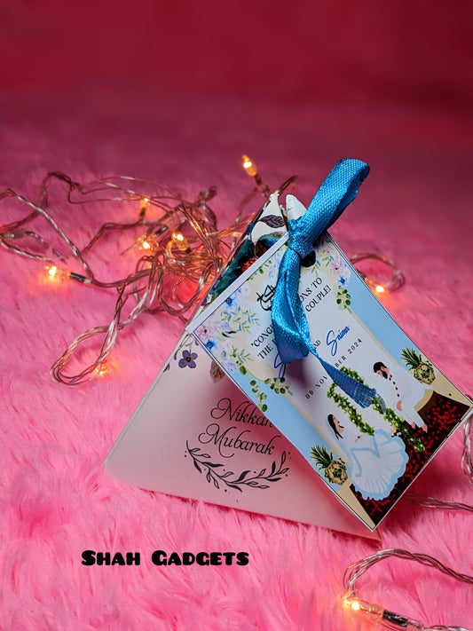 Nikkah Mubarak Pink Floral Personalised Pyramid Gift Box 100pc